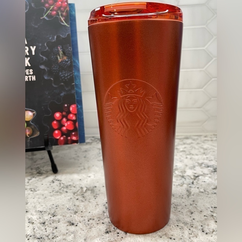 Starbucks Fall Metallic Cinnamon Pumpkin Orange Shimmer Cold Brew Tumbler. NWT